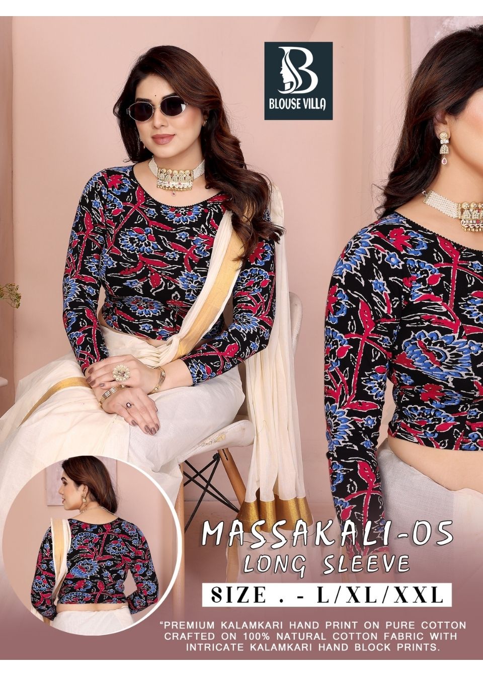 Massakali - (Kalamkari hand print) Long Sleeves BlackB