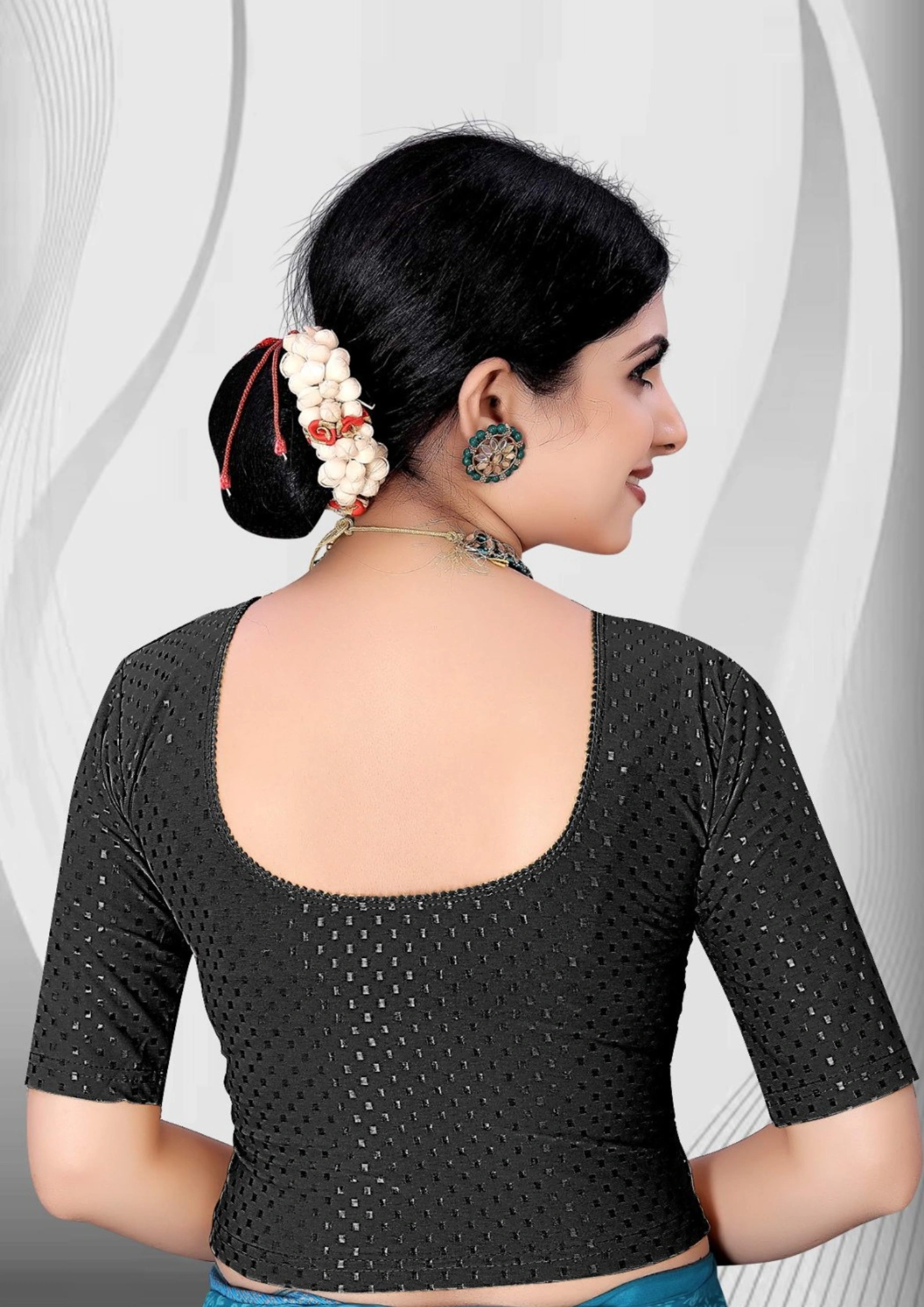 Black Fancy Dobby Fabric Lycra Stretchable Blouse (3)