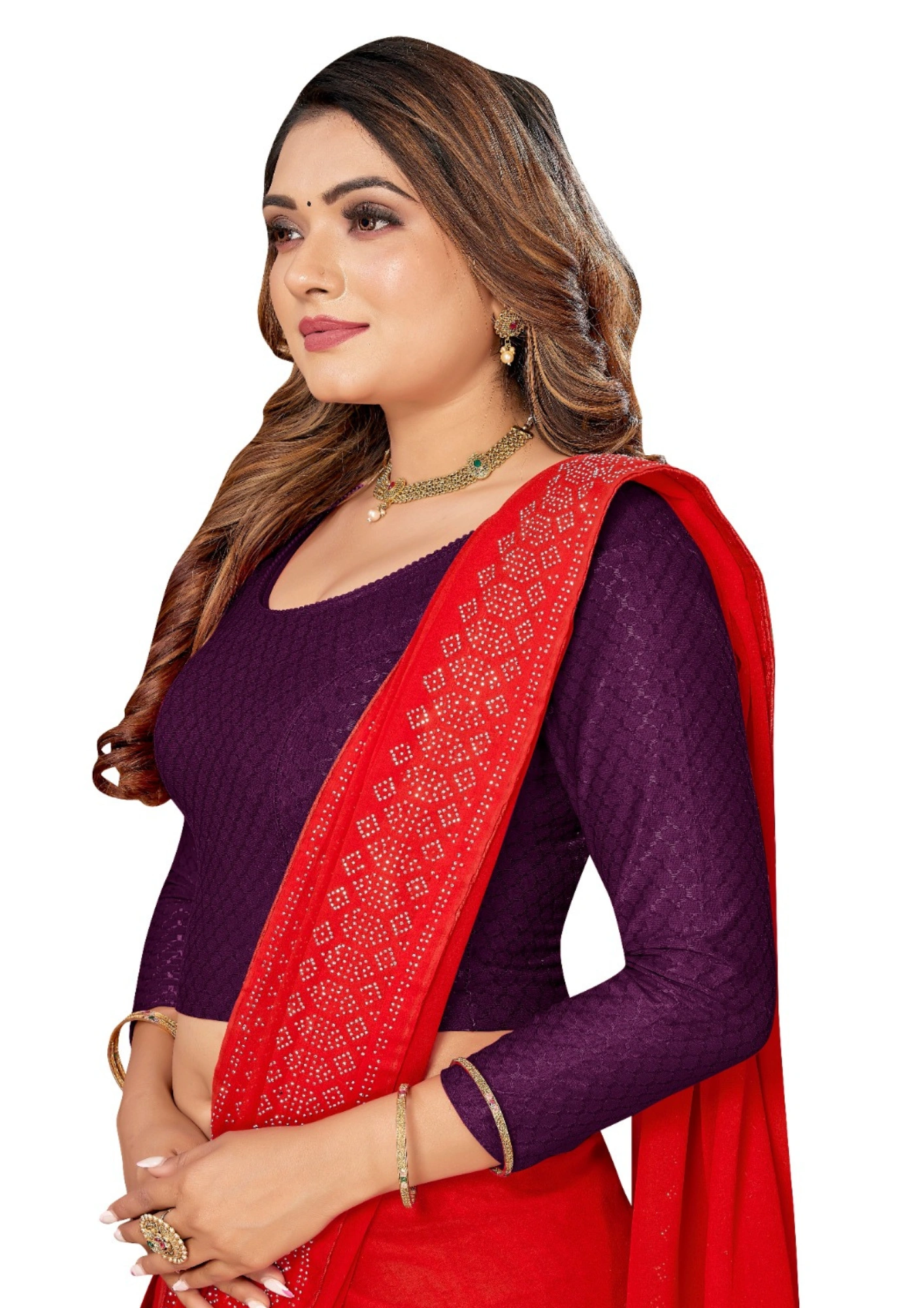 Purple Long Sleeve Pure Cotton Stretchable Blouse (2)