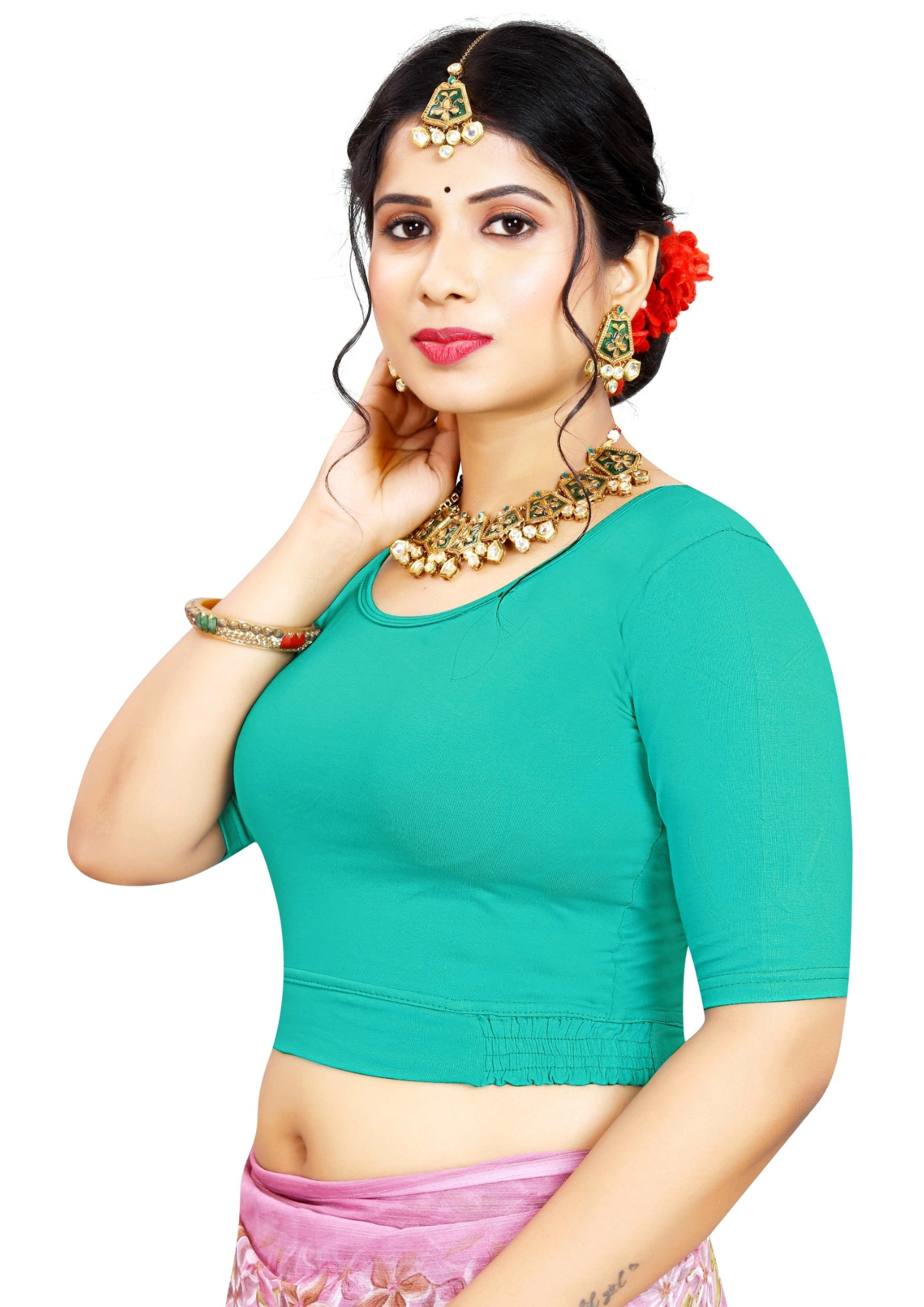 Teal Trishla_ Pure Cotton Lycra Stretchable Blouse (2)
