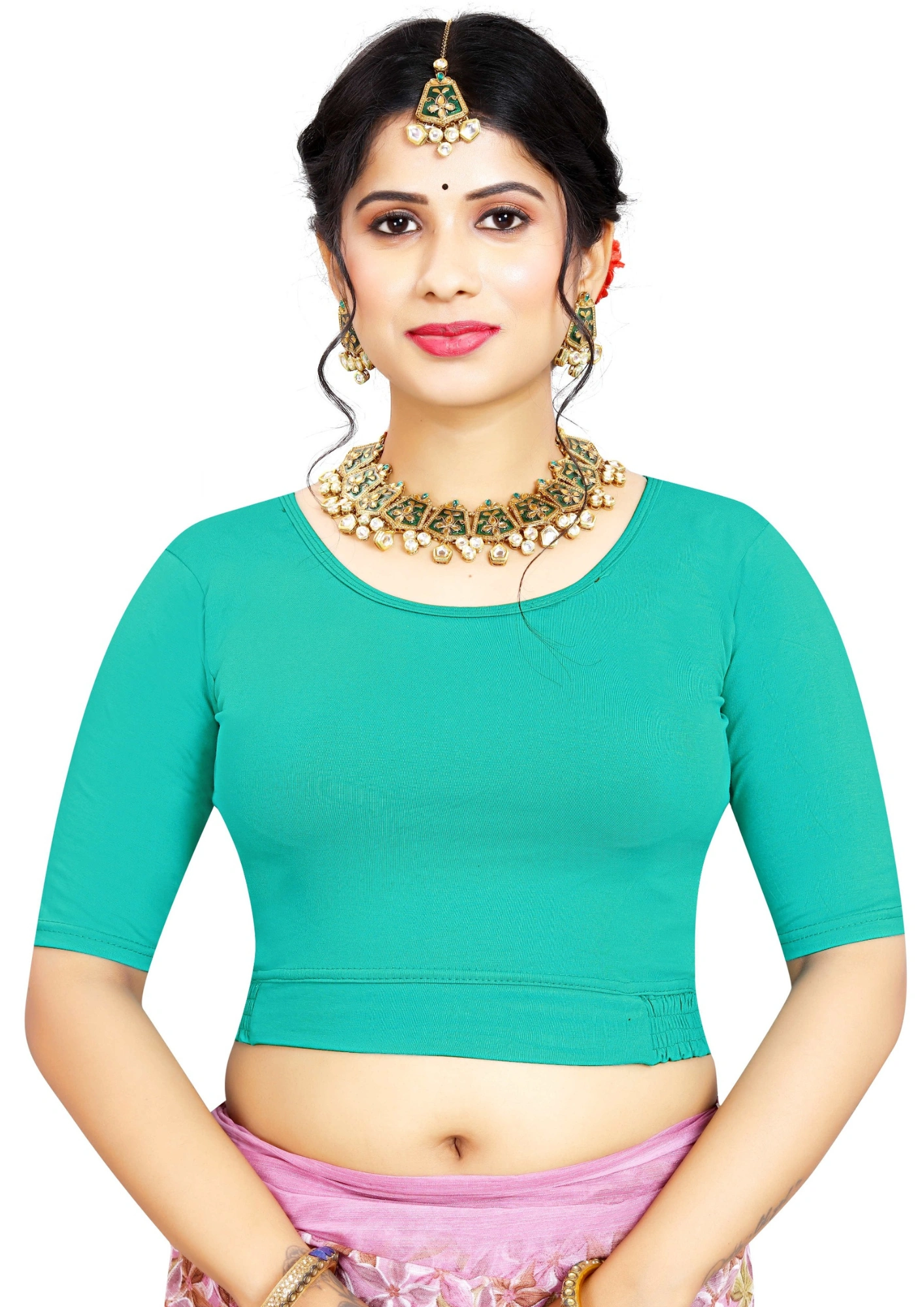 Teal Trishla_ Pure Cotton Lycra Stretchable Blouse