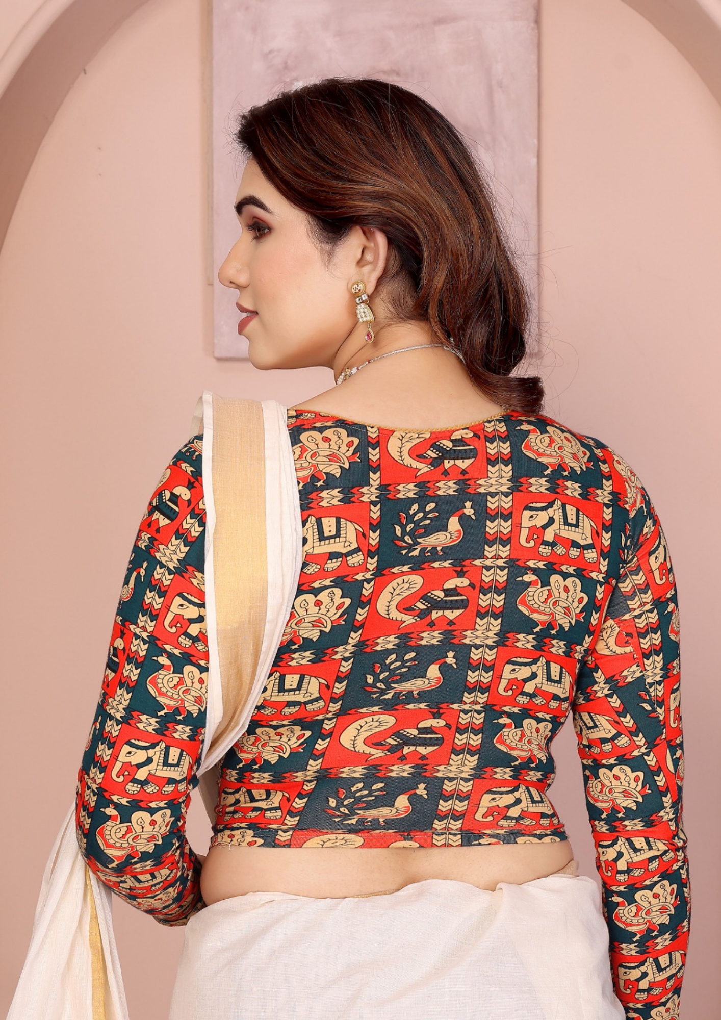 Pure Cotton Kalamkari Hand Block Stretchable Blouse (14)