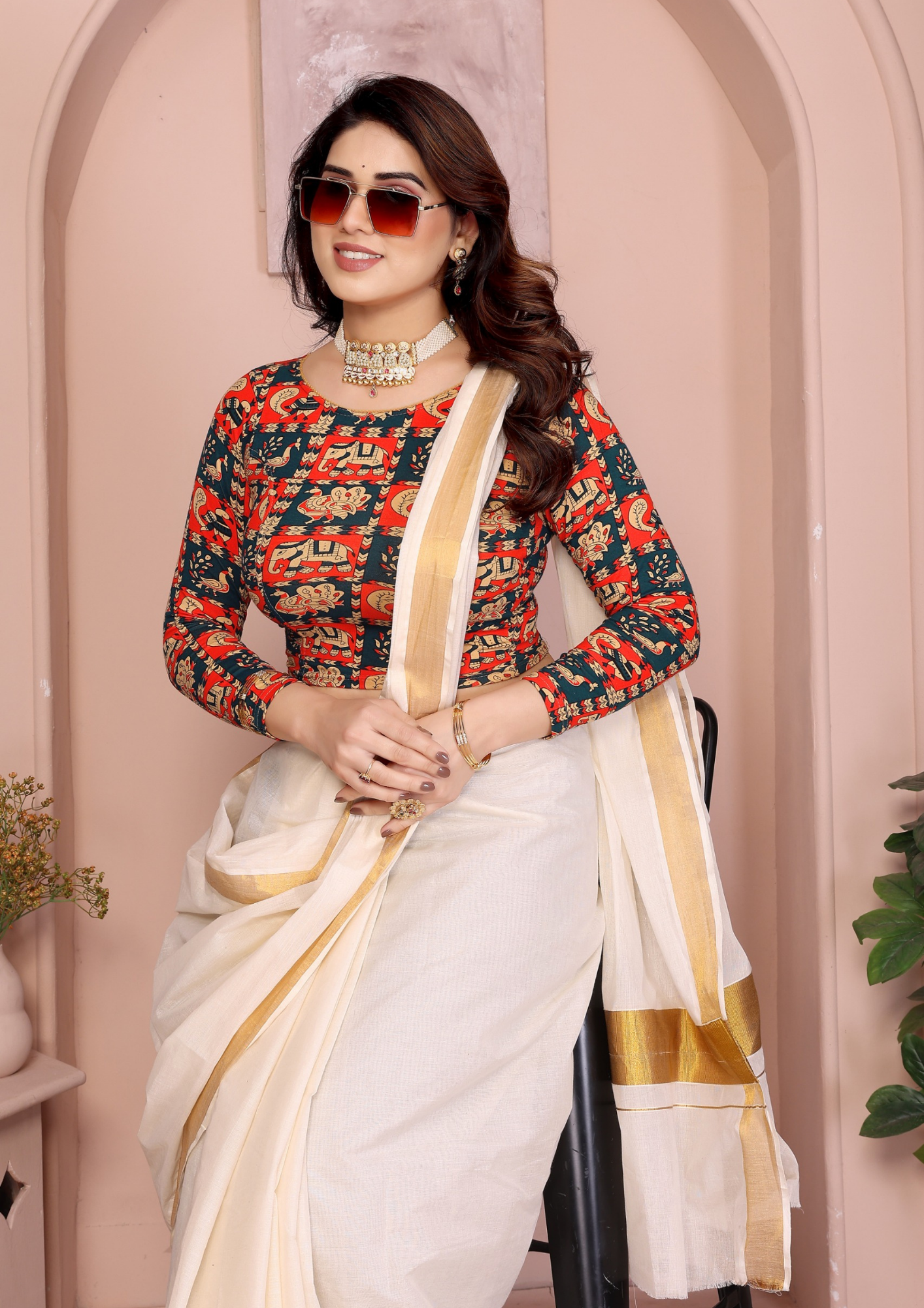 Pure Cotton Kalamkari Hand Block Stretchable Blouse (15)