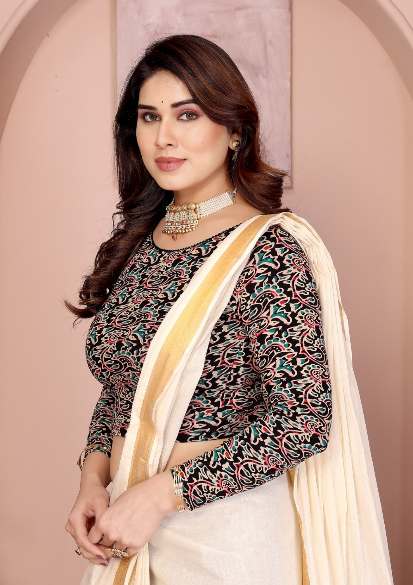 Pure Cotton Kalamkari Hand Block Stretchable Blouse (2)