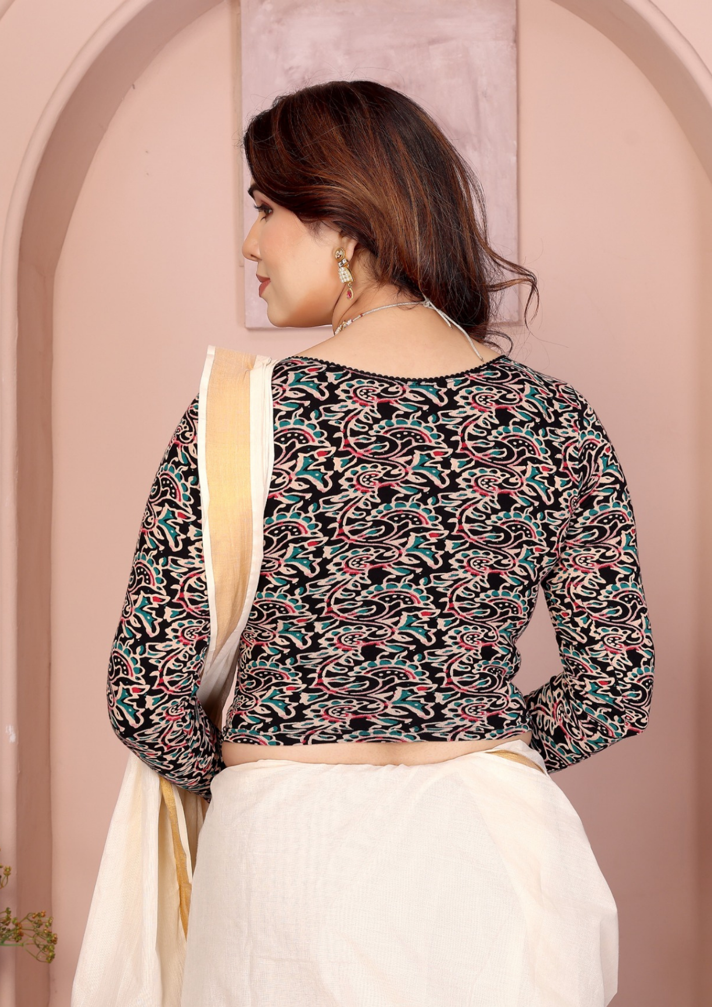 Pure Cotton Kalamkari Hand Block Stretchable Blouse (4)