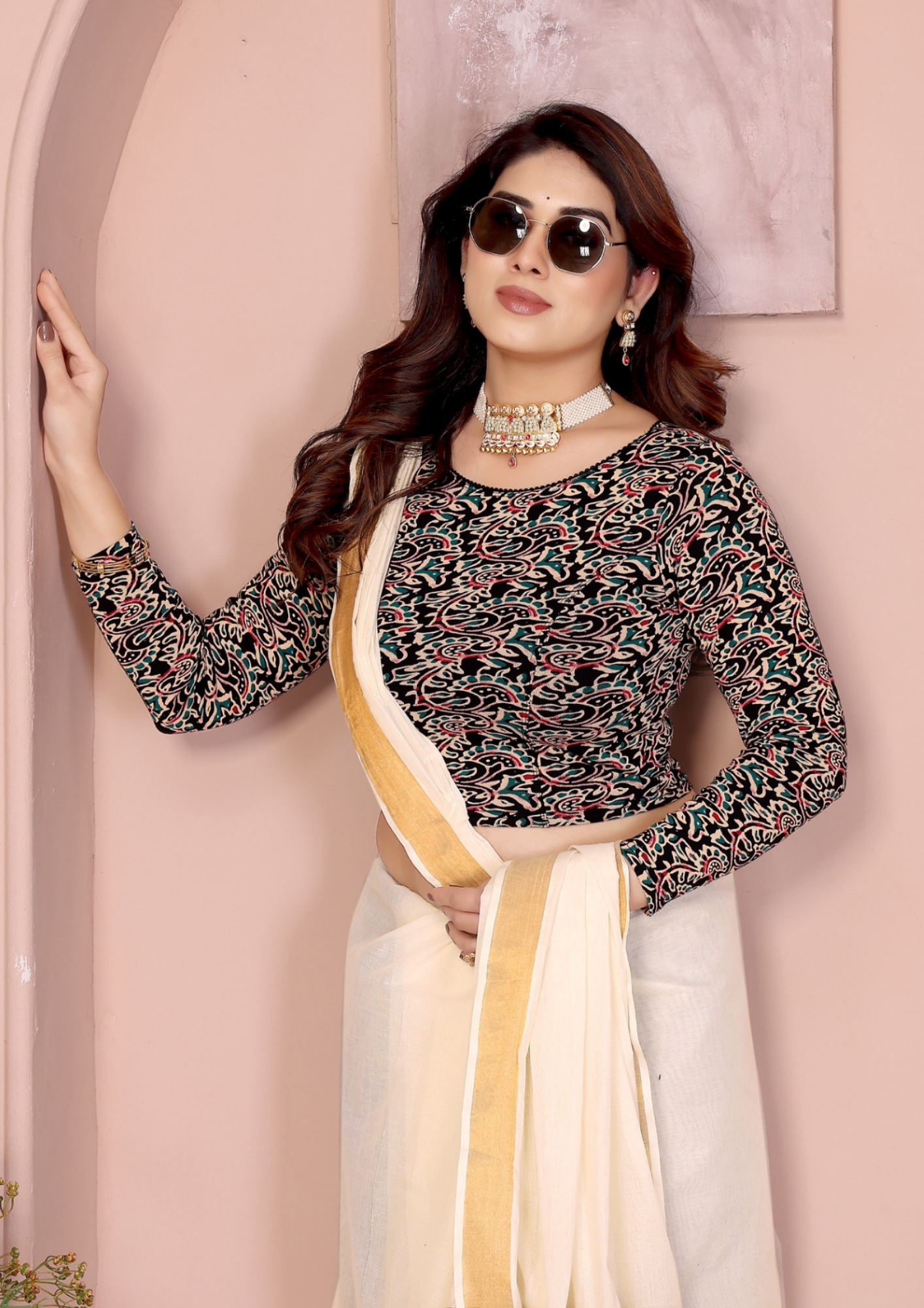 Pure Cotton Kalamkari Hand Block Stretchable Blouse (5)