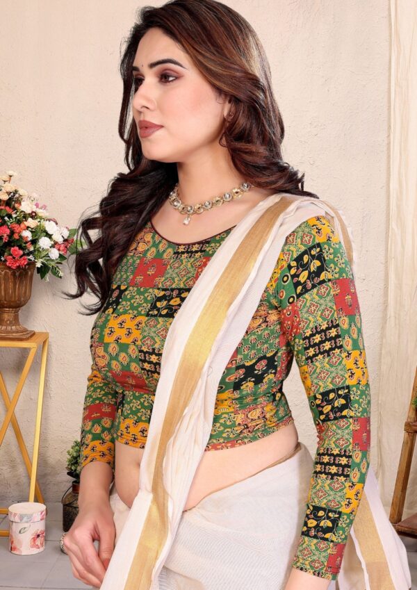 Pure Cotton Kalamkari Hand Block Stretchable Blouse
