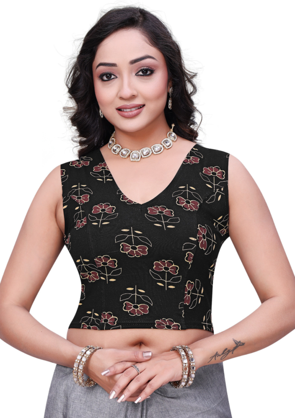 Black Masakkali Print Cotton Lycra Saree Blouse